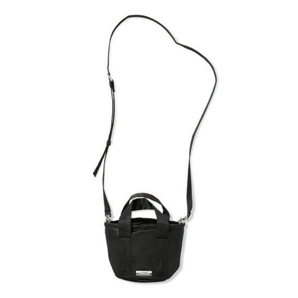 VS PINK Pure Black Satin Mini Bucket Bag Travel Crossbody Purse 4.5”x5” NEW